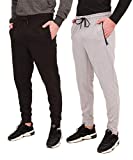 AyeGoo Men's Jogger Sweatpants,Men's Athletic Jogger Pants and Workout Jogger Pants with Zipper Pockets (2pcs Set) (Black/Light Grey Melange, M)