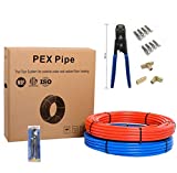 EFIELD 1/2 inch 200 ft Pex-b Pipe/Tubing 2 x100 ft Blue & Red, Pex Fittings (15), Crimp Tool, Clamps, and Cutter Combo Kit