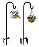 Derkniel Shepherd Hook 108 Inch Tall Heavy-Duty Metal Garden Hanging Pole Stake for Bird Feeders Plant Baskets , Black (2 Packs)