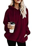 Century Star Womens Fuzzy Hoodies Pullover Sport Cozy Oversized Hooded Sweatshirt with Pockets Athletic Fleece Hoodies Wine Red Large