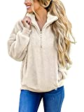 MEROKEETY Women's Long Sleeve Contrast Color Zipper Sherpa Pile Pullover Tops Fleece Sweatshirt