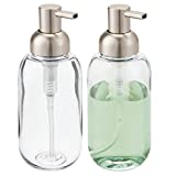 mDesign Round Plastic Refillable Liquid Soap Dispenser Pump Bottle for Bathroom Vanity Countertop, Kitchen Sink - Holds Hand Soap, Dish Soap, Hand Sanitizer, Essential Oils - 2 Pack - Clear/Satin