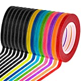 Cridoz 15 Rolls 1/8 Whiteboard Thin Tape Pinstripe Art Tape Dry Erase Board Grid Tape Lines Pinstriping Electrical Marking Tape, Assorted Colors