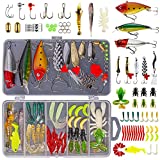 GOANDO Fishing Lures Kit for Freshwater Bait Tackle Kit for Bass Trout Salmon Fishing Accessories Tackle Box Including Spoon Lures Soft Plastic Worms Crankbait Jigs Fishing Hooks Topwater Lures