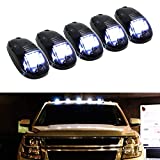 iJDMTOY 5pcs White LED Cab Roof Top Marker Running Lights Compatible with Truck SUV 4x4 (Black Smoked Lens Lamps)