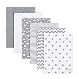 Burp Cloths 6 Pack Large 100% Cotton Washcloths Double Layered Burping Cloths Extra Absorbent and Soft for Boys and Girls by Comfy Cubs (Grey Pattern, Pack of 6)