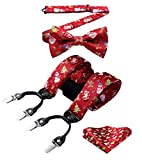 Red Snowman Christmas Bow Tie and Suspenders for Men Handkerchief Y Shape Suspenders & Pocket Square Set Holiday Festival Fun Santa Braces