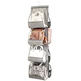 Zober Hanging Purse Organizer For Closet Clear Handbag Organizer For Purses, Handbags Etc. 8 Easy Access Clear Vinyl Pockets With 360 Degree Swivel Hook, Gray, 48” L x 13.8” W