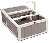 Tortoise House Habitat Wooden Small Animal Hutch Enclosure Indoor/Outdoor (36 * 24 * 14(L*W*H), Grey + White Trim)