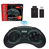 Retro-Bit Sega Genesis 2.4 GHz Wireless Controller 8-Button Arcade Pad for Sega Genesis Original/Mini, Switch, PC, Mac â€“ Includes 2 Receivers & Storage Case - Shadow