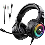 Gaming Headset Xbox One Headset with Stereo Surround Sound,PS4 Gaming Headset with Mic & LED Light Noise Cancelling Over Ear Headphones Compatible with PC, PS4,PS5, Xbox One,Mac