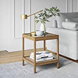 Nathan James Hayes Solid Wood Nightstand, Bedside, End or Side Table Glass Top with Open Storage Shelf, Light Brown
