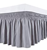 Biscaynebay Wrap Around Bed Skirts for Queen Beds 15 Inches Drop, Silver Grey Elastic Dust Ruffles Easy Fit Wrinkle & Fade Resistant Silky Luxurious Fabric Solid Machine Washable