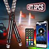 Kemimoto LED Whip Lights for UTV ATV with Bluetooth and USA Flag Pole,366+ Lighting Modes Spiral RGB Chasing Lighted Whips Antenna Compatible with Can-Am RZR Polaris Dune Buggy Offroad Truck,2pcs 4ft