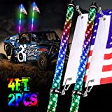 OFFROADTOWN LED Whip Lights, 2PCS 4FT RF Remote Control Spiral Lighted Whips RGB Dancing/Chasing Light Antenna LED Whips for ATV UTV RZR Offroad Trucks 4X4 Buggy Dune