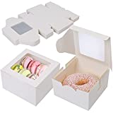 LotFancy White Bakery Boxes with Window, 4x4x2.5 Inches, 60 Pc Pastry Boxes for Cookies, Macarons, Chocolates and Baked Goods, Small Treat Boxes for Holidays, Parties, Birthday, White Paper Cardboard