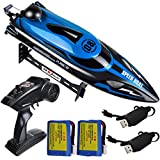 HONGXUNJIE 2.4Ghz RC Boat- 20+ MPH High Speed Remote Control Boat for Adults and Kids for Lakes and Pools with 2 Rechargeable Batteries, Low Battery Alarm, Capsize Recovery (Blue)