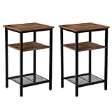 VASB2 End Table, Nightstand, Steel Frame, Living Room Bedroom, Easy Assembly, 2-Pack, Chestnut Brown and Black