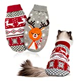 HYLYUN Cat Christmas Sweater 2 Packs - Puppy Christmas Sweater Pet Reindeer Snowflake Sweaters for Kittys and Small Dogs M