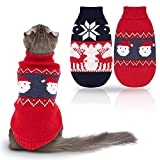 Rypet 2 Packs Cat Christmas Sweater - Puppy Christmas Sweater Pet Turtleneck Knitwear with Reindeer Santa Claus Pattern Sweaters for Kitten and Small Dogs S