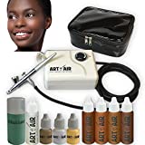 Art of Air DARK Complexion Professional Airbrush Cosmetic Makeup System / 4pc Foundation Set with Blush, Bronzer, Shimmer and Primer Makeup Airbrush Kit