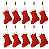 DALJIAFA Christmas Stockings Large Red White Christmas Stocking Kits for Holiday Home Decor Unique Classic Personalized Non-Woven DIY Xmas Tree Fireplace Hanging Stockings Party Decorations 10 Pack