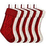 Christmas Stockings Large Knitted Xmas Stockings 18 Inches Fireplace Hanging Stockings for Family Holiday Christmas Decoration (Burgundy,Ivory, 10)