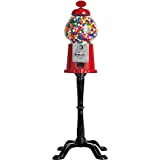 Gumball Machine - 15 Inch Candy Dispenser with Stand for 0.62 Inch Bubble Gumball - Heavy Duty Red Metal with Large Glass Bowl - Easy Twist-Off Refill - Free or Coin Operated - by The Candery