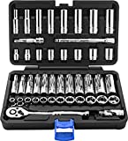 EPAuto 45 Pieces 3/8" Drive Socket Set with 72-Tooth Pear Head Ratchet