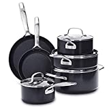 GreenPan SearSmart Hard Anodized Healthy Ceramic Nonstick, Cookware Pots and Pans Set, 10-Piece, Black