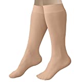 CRS Cross Figure Skating Socks (2 Pair) Knee High Tights for Ice Skates, Footed Skate Socks, Dance Tights (Twizzle Tan)