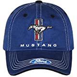 Checkered Flag Men's Ford Mustang Cap Tri-Bar Pony Adjustable Blue Hat