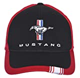 Checkered Flag Men's Ford Mustang Cap Logo Rally Stripe Black & Red Hat