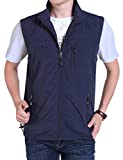 Gihuo Men's Casual Outdoor Stand Collar Lightweight Quick Dry Travel Fishing Sports Vest Outwear (Navy, Large)