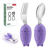 YIVEKO Baby Fork and Spoon Set with Carry Case Baby Training Utensils Self Feeding Toddler Silverware Silicone and Stainless Steel Kids and Toddler Utensil Set-Rocket