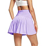Pleated Tennis Skirts for Women High Waisted Shorts with Pockets Activewear Running Athletic Golf Workout Skort Purple M