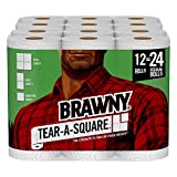 Brawny Tear-A-Square Paper Towels, 12 Double Rolls = 24 Regular Rolls, 3 Sheet Size Options, Quarter Size Sheets