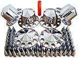 MRJLK Chrome ABS Complete Axle Cover Set with Hub Caps and 33mm Screw-On Spiked Lug Nut Covers for Semi Trucks (2 Front and 4 Rear)