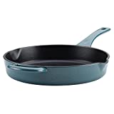 Ayesha Curry Enameled Cast Iron Skillet/Fry Pan with Pour Spouts, 10 Inch, Twilight Teal