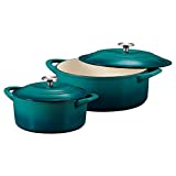 Tramontina 80131/679DS Enameled Cast Iron Covered Round Dutch Oven Combo, 2-Piece (7-Quart & 4-Quart), Teal