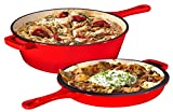 Enameled Red 2-In-1 Cast Iron Multi-Cooker By Bruntmor – Heavy Duty 3 Quart Deep Skillet and Lid Set, Versatile Healthy Design, Non-Stick Kitchen Cookware, Use As Dutch Oven Frying Pan