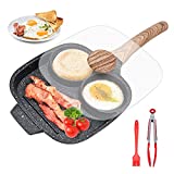 Fried Egg Pan, Egg Frying Pan With Lid Nonstick 3 Section Pancake Pan Aluminium Alloy Cooker For Breakfast, Gas & Induction Compatible, 8.3 in