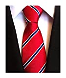 Secdtie Men's Classic Stripe Jacquard Woven Silk Tie Formal Party Suit Necktie (One Size, Red Blue)