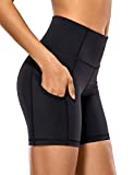 CRZ YOGA Women's Naked Feeling Light Running Shorts 6 Inches - High Waisted Gym Biker Compression Shorts with Pockets Black Medium