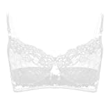 ACSUSS Men's Sissy Lace Bra Bralette Wire-Free Bra Tops Crossdress Gay Underwear Satin Lace White X-Large