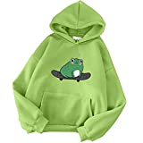 Aniywn Frog Hoodie Sweatshirt for Women Teen Girls Cute Skateboarding Frog Long Sleeve Hoodie Pullover Tops Blouse Green