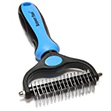 Maxpower Planet Pet Grooming Brush - Double Sided Shedding and Dematting Undercoat Rake Comb for Dogs and Cats,Extra Wide, Blue