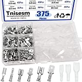 Tnisesm/375Pcs Quick Splice 2.8/4.8/6.3mm Male and Female Wire Spade Connector Wire Crimp Terminal Block with Insulating Sleeve Assortment Kit for Car Audio Speaker Electrical Wiring TN-T02