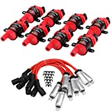 High Performance 8Pcs D585 UF262 Ignition Coils Pack Round Type + 8Pcs 8mm Spark Plug Wire Set Part Number 748UU 12622553 12656210-15% More Energy