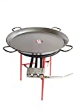 Paella Pan Polished Steel + Paella Gas Burner and Stand Set - Complete Paella Kit for up to 40 Servings